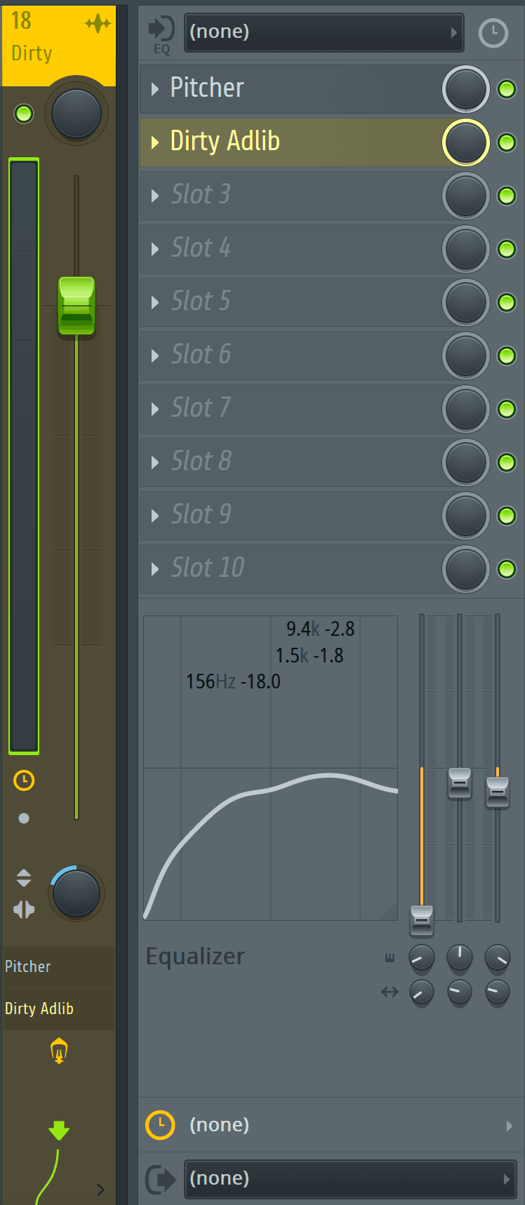 Dirty Adlib preset loaded in the FL Studio mixer