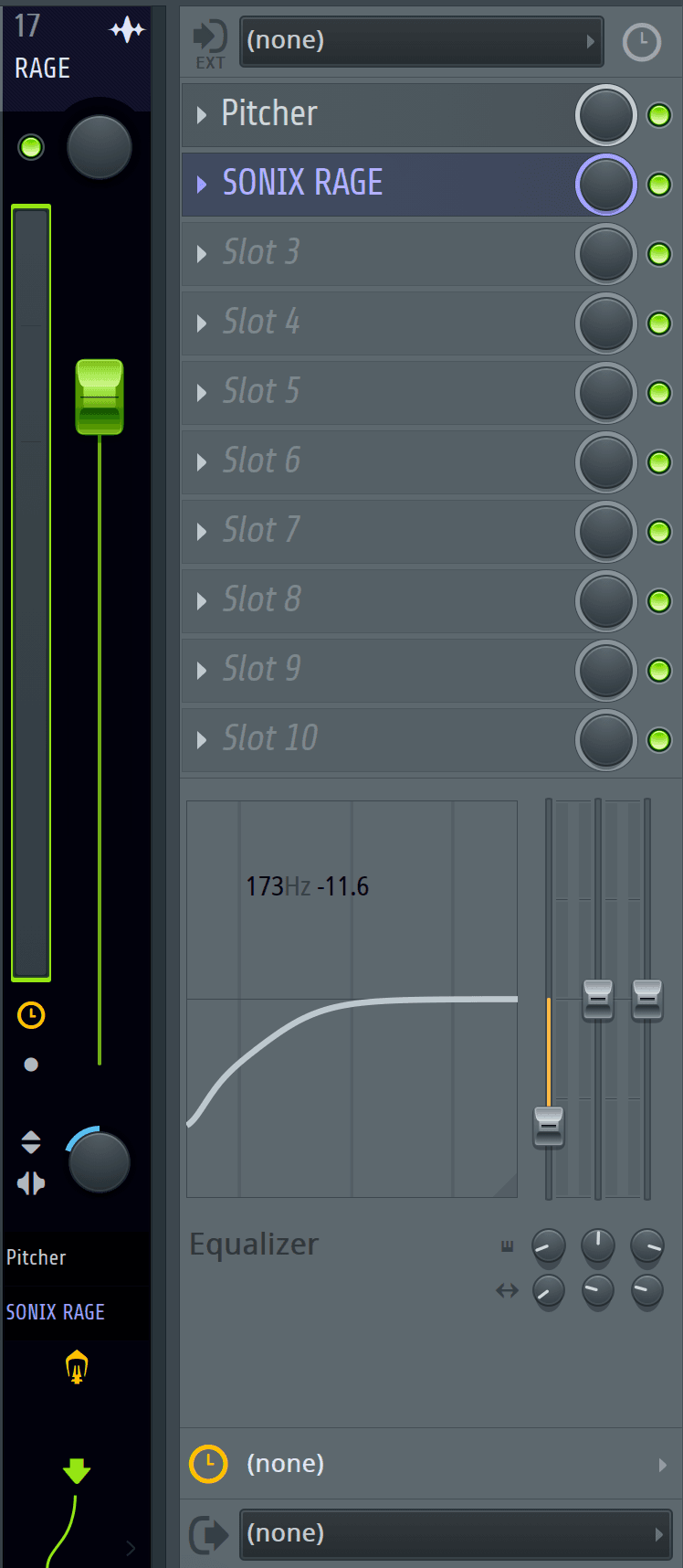 Rage vocal preset loaded in the FL Studio mixer