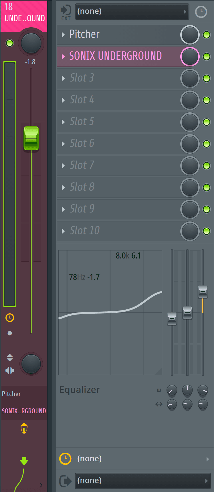 Underground vocal preset loaded in the FL Studio mixer